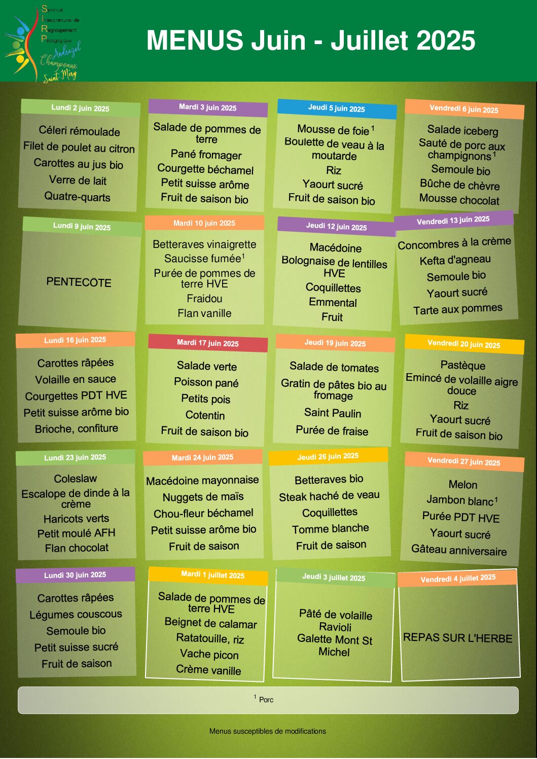 Menu juin/juillet