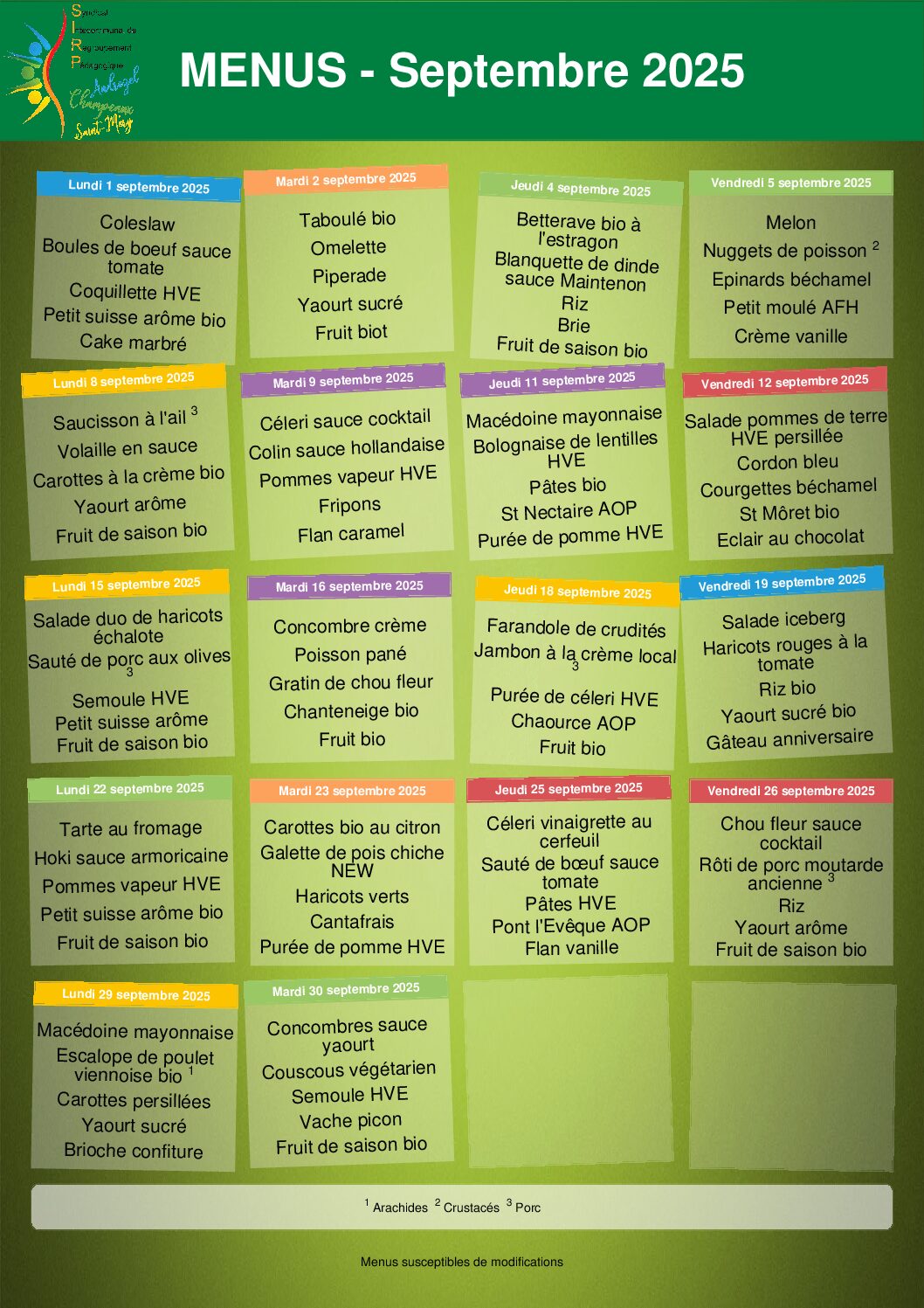Menu septembre